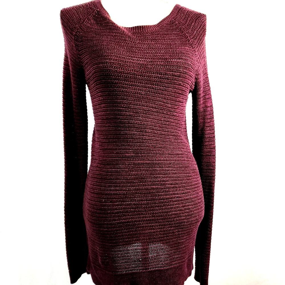 Ann Taylor Loft Sweater Size SP Cotton Stretch Retro Tunic Length Eggplant